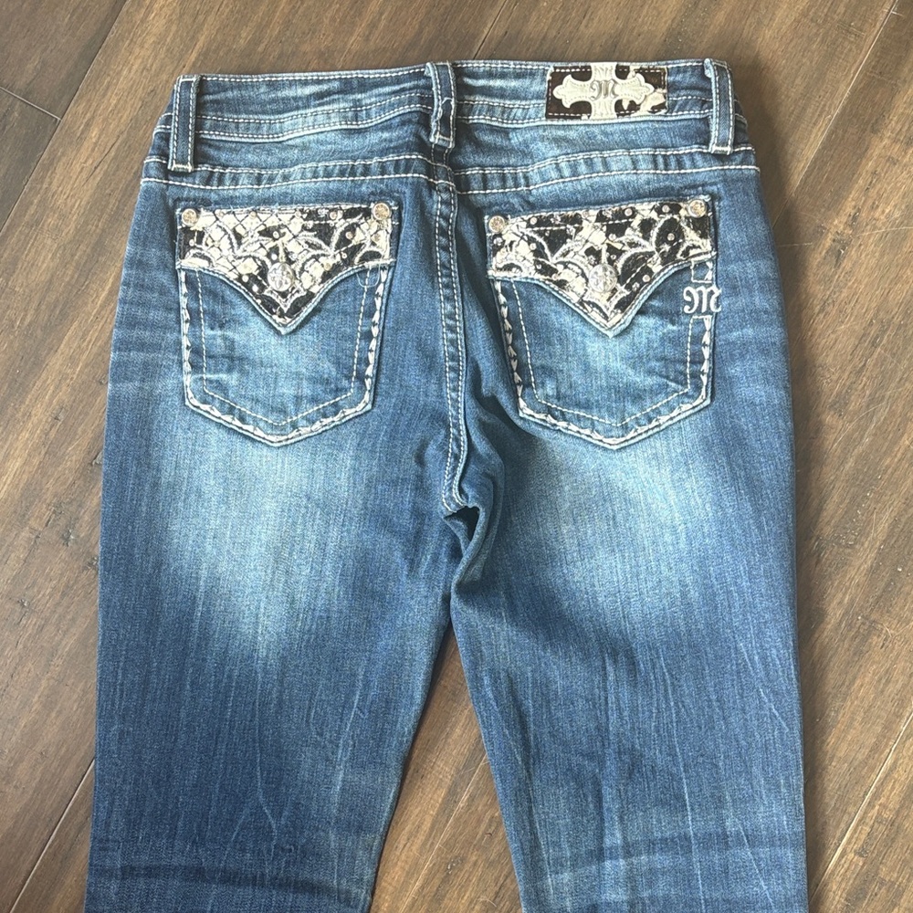Miss Me Blue Boot Cut Jeans with Embellished Pockets